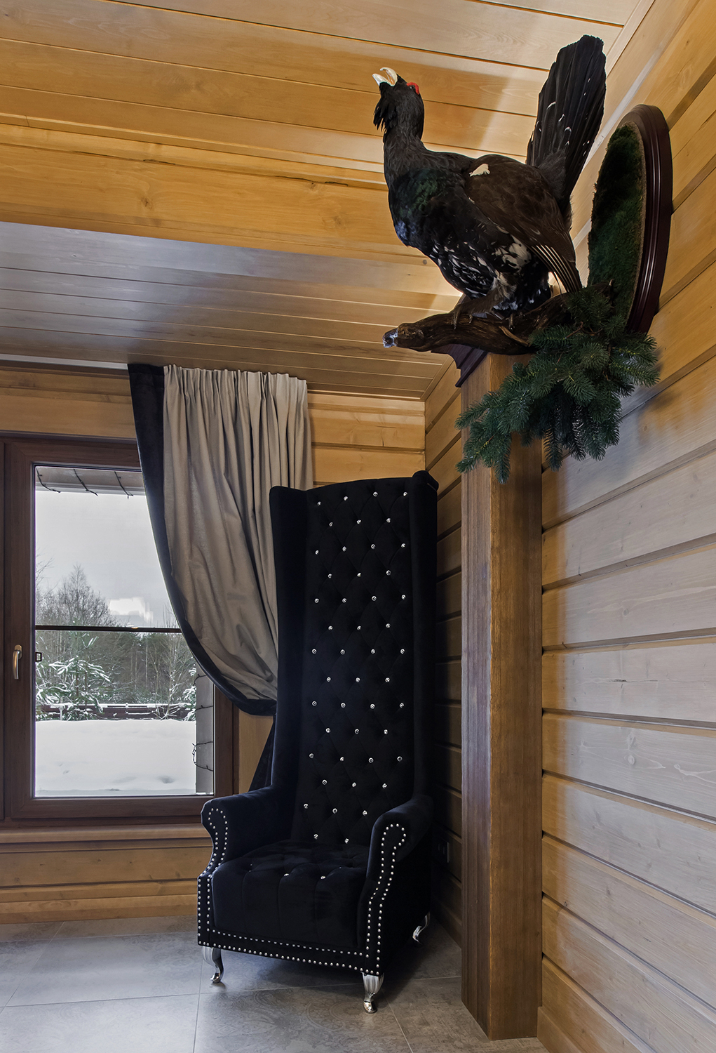 Фото интерьера, Комната отдыха площадью 30 кв.м. в стиле Шале (Швейцария). Проект 2 - Охотничий дом, Автор проекта: Дизайнеры Наталия Сморгонская