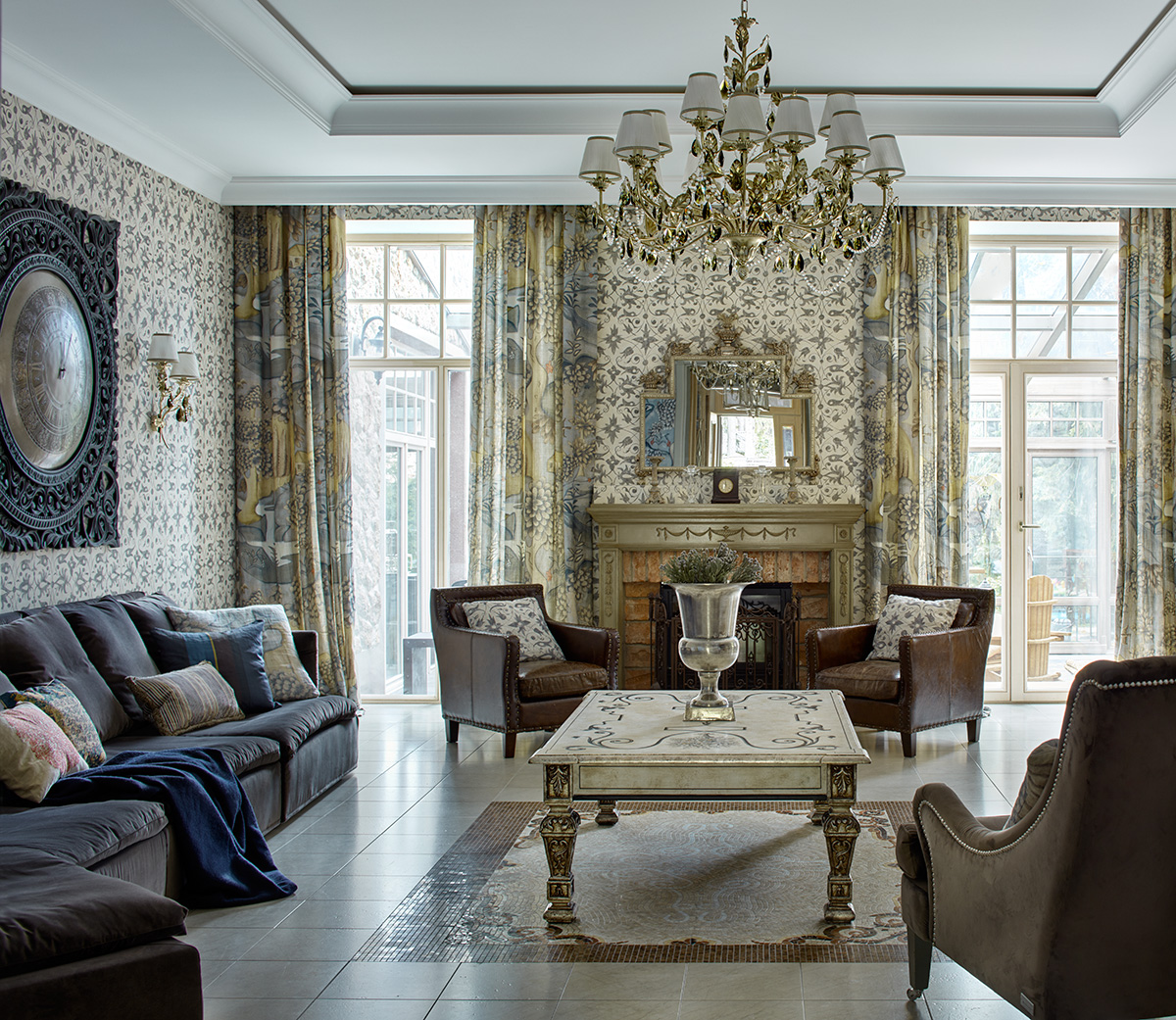 Фото интерьера, Гостиная площадью 40 кв.м. в стиле Классическая. Проект Дом в поселке Поведники - Дом в поселке Поведники, Автор проекта: Дизайнеры Анна Разумеева-Смирнова