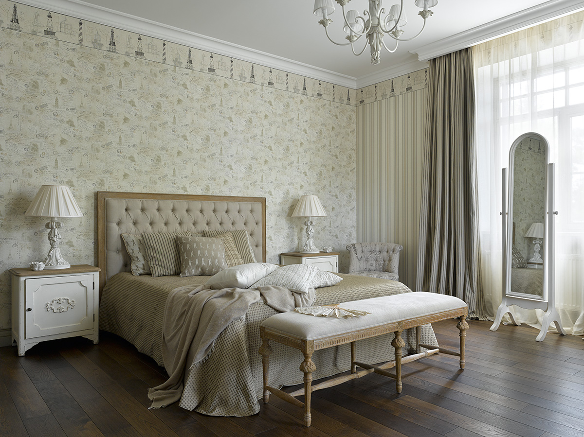 Фото интерьера, Белая спальня площадью 24 кв.м. в стиле Классическая. Проект Дом в поселке Поведники - Дом в поселке Поведники, Автор проекта: Дизайнеры Анна Разумеева-Смирнова