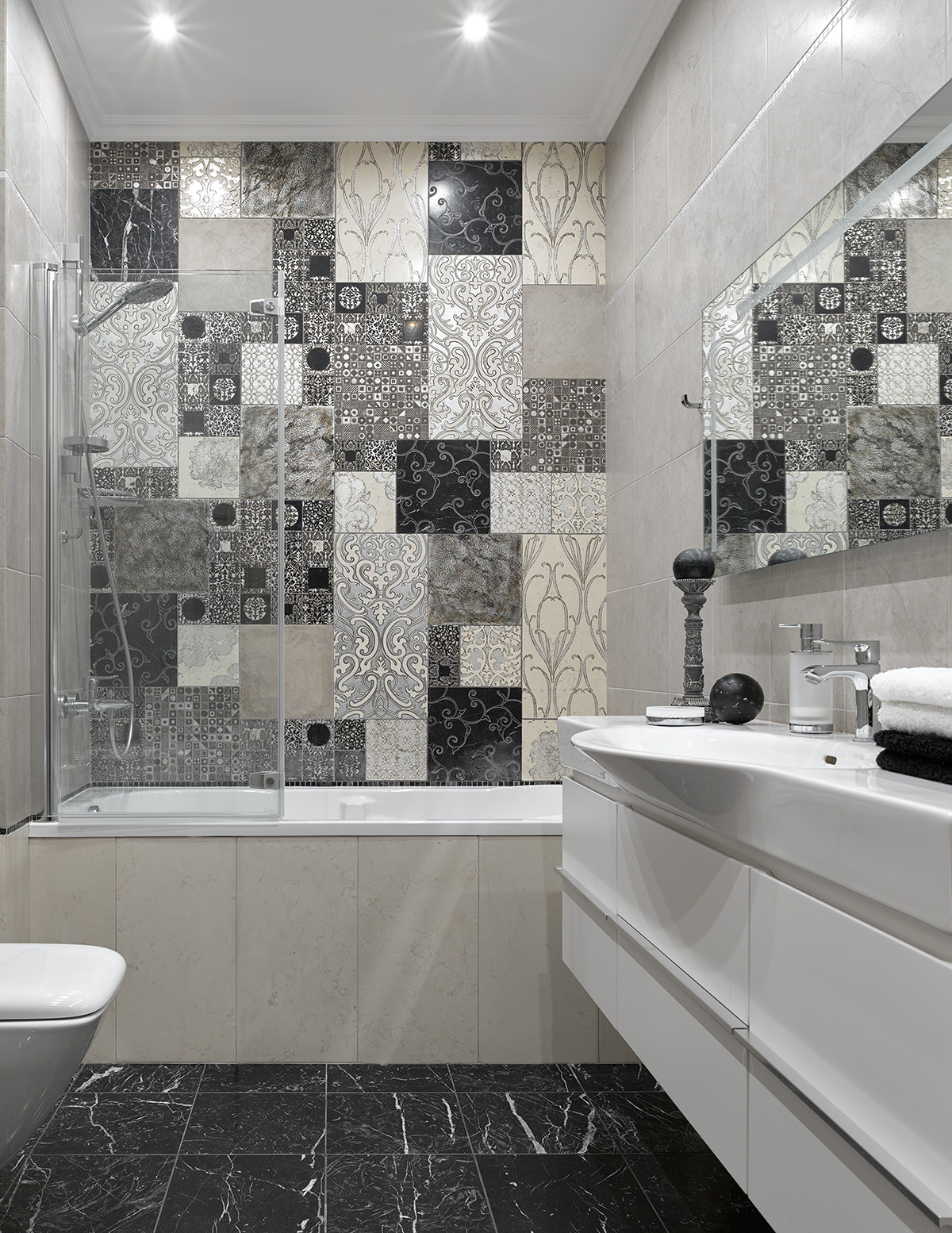 Фото интерьера, Ванная комната площадью 9 кв.м. в стиле Контемпорари (нейтральная стилистика). Проект Дом в поселке Поведники - Дом в поселке Поведники, Автор проекта: Дизайнеры Анна Разумеева-Смирнова