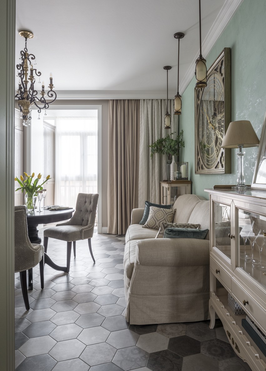 Фото интерьера, Гостиная, кухня, столовая площадью 23 кв.м. Проект Квартира в ЖК Маршал - Квартира в ЖК Маршал, Автор проекта: Дизайнеры Елена Маркина