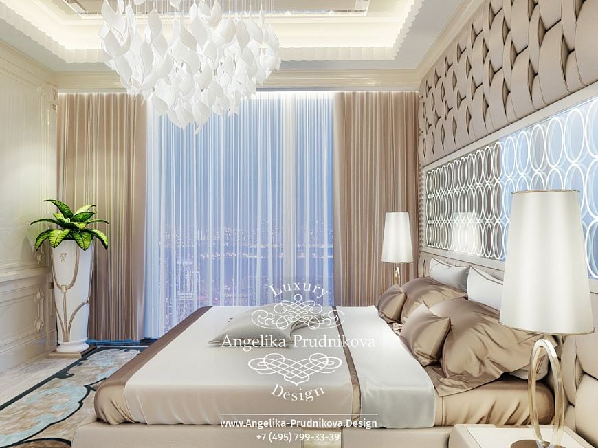 Дизайнпроект интерьера спальни в светлых тонах в ЖК Москва Сити