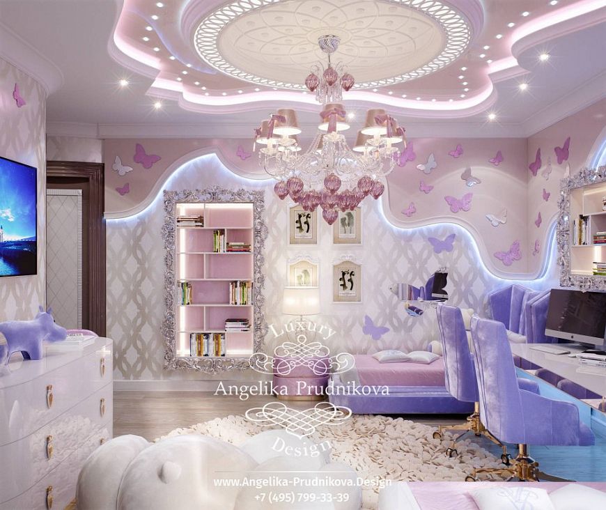 Дизайнпроект интерьера детской комнаты для девочек в стиле ардеко